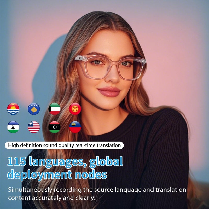 Tulbeys Smart Glasses for Women, AI Translation Bluetooth Glasses, Real-Time Translator, Open Ear Blue Light Filtering Lenses, Supports 165+ Languages, language translator for Traveling Learning(Clear) - Image 3